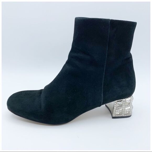 Studiolee Black Suede Crystal Heel Ankle Boots - Picture 8 of 13